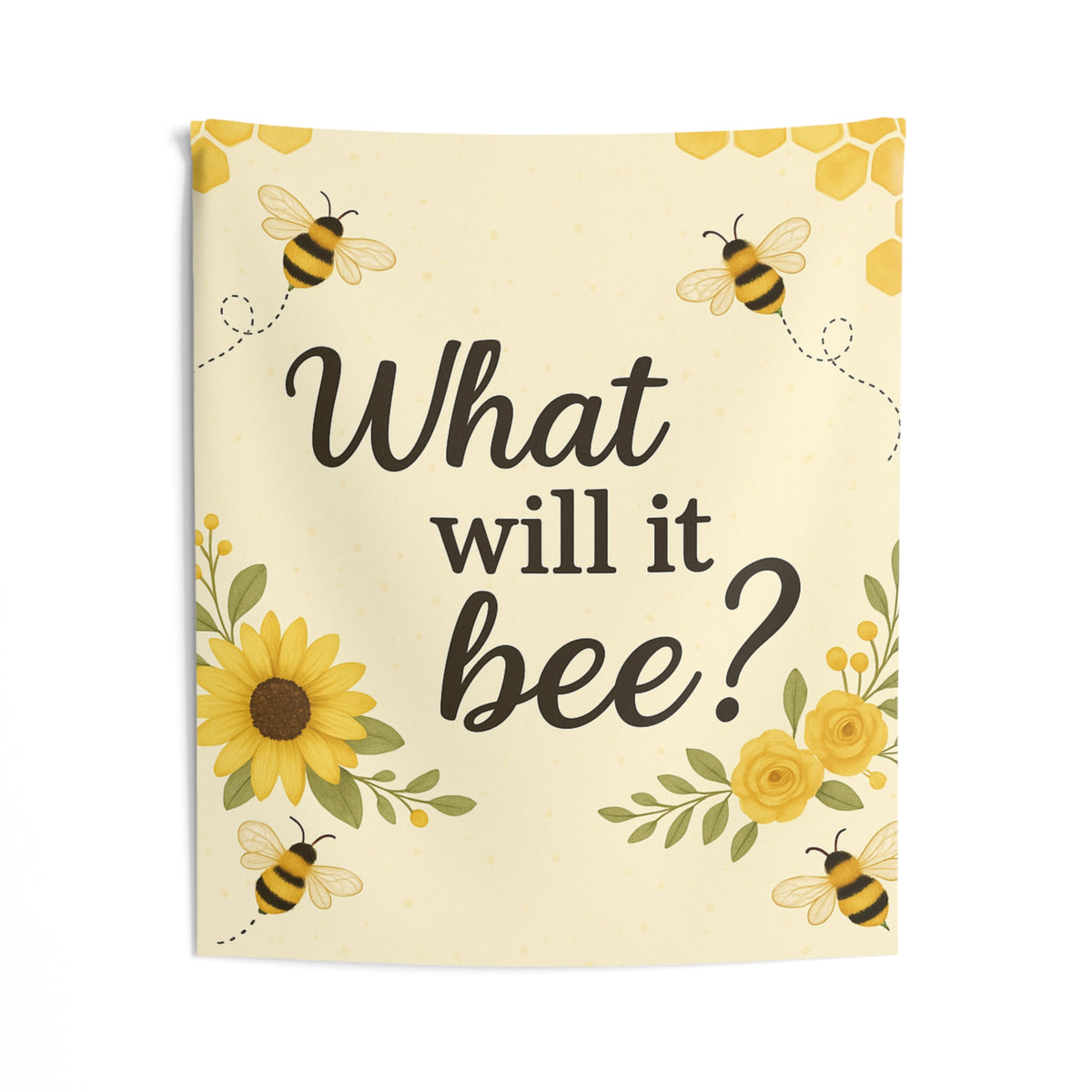 What Will It Bee? Indoor Wall Tapestry – Sunflower & Bee Nursery Decor